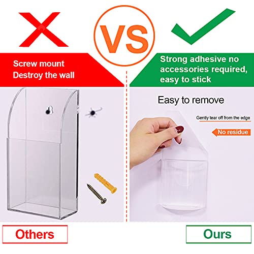 4 PCS Remote Control Holder, Wall Mount Self-Adhesive Transparent Media Organizer Universal No Drilling Storage Box Clear Remote Holder for Bedroom, Table, Nightstand