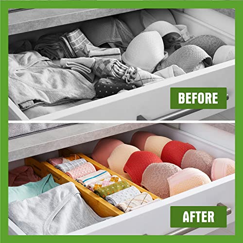 ANTOWIN Bamboo Drawer Dividers, Expandable Drawer Separators Splitter, 17-22 inches Adjustable Spring-loaded Organizer for Large Utensil, Clothes, Tools Drawers, 6 Pack Dividers + 4 Pack Baffle - color: Yellow