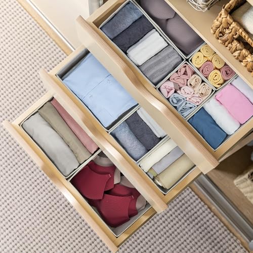 Kootek 16 Pack Drawer Organizer Clothes, Dresser Drawer Organizers for Clothing Fabric Foldable Closet Organizers and Storage Bins for Baby Clothes, Nursery, Underwear, Bras, Socks - color: Grey