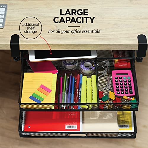 Homeify Under Desk Drawer Organizer Clamp-On, Mesh Metal Drawer Attachment, 2 Drawer Slide Out, On Or Under Desk Organizer For Office Supplies & Home Essentials (2 Drawers) - size: 2 Drawers
