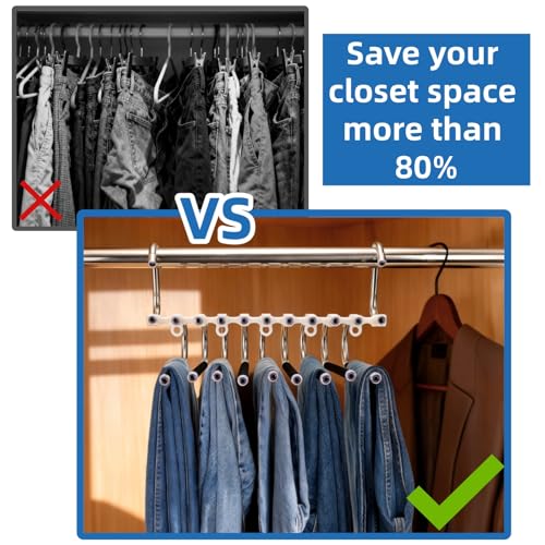 Cididu 4 Pack Pants Hangers Space Saving 9 Layers, Non-Slip Closet Storage Organizers, Stainless Steel Jean Clothes Hanger Pants Rack for Trousers Scarf Leggings Skirts, Dorm Room Apartment Essentials