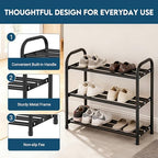 LOFTEY 3-Tier Expandable Shoe Rack, Adjustable Metal Shoe Organizer Shelf, Small Shoe Rack for Closet, Entryway, Front Door, 18"-30.5" Wide, Black