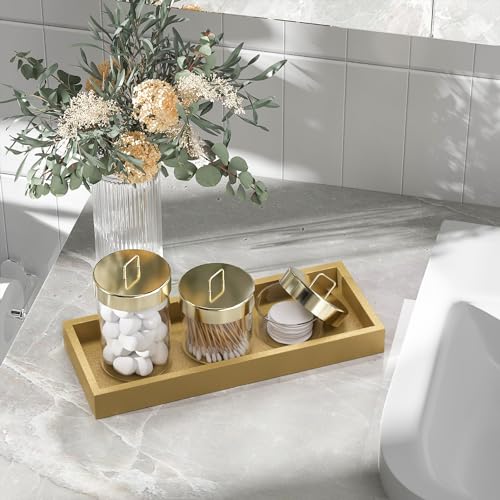 ZHWS Gold Bathroom Vanity Tray for Soap Dispenser, Perfume, Jewelry, Candle, Makeup, Decor, Toilet Tank Tray, Kitchen Tray for Spice, Salt, Coffee 11.3”L x 4.4”W x 1.14”H - color: Gold, size: 11.3" x 4.4" x 1.1"