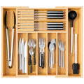 Dunruz Bamboo Expandable Drawer Organizer for Kitchen Utensils, Adjustable Silverware Tray with 9 Deep Slots for Large Spoons & Knives, Natural Wood Flatware Caddy for Cutlery Storage (Fits 13"-20")
