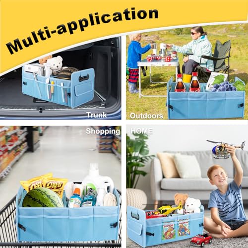 JiatuA Car Trunk Organizer, Car Organizers and Storage Collapsible Multi Compartment Container Box, Adjustable Car Accessories for SUV Sedan Truck, Standard Size, Light Blue - color: Light Blue, size: Standard