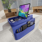 Silicone Sofa Armrest Tray Featuring Drink Holder and Side Pockets for Remote Phone and Snacks Storage Sofa Arm Tray Arm Organizers - color: lan she