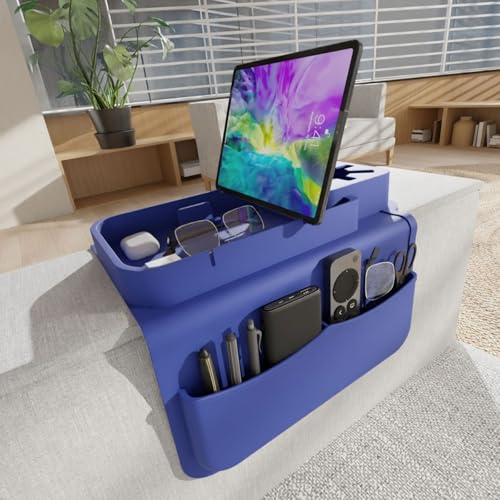 Silicone Sofa Armrest Tray Featuring Drink Holder and Side Pockets for Remote Phone and Snacks Storage Sofa Arm Tray Arm Organizers - color: High grade gray
