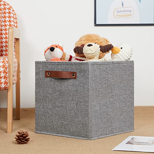 HNZIGE Shelf Storage Cubes Bins for Organizing, Set of 4, Cabby Fabric Cube 11x11 Closet Organizer with Handles (Gray) - color: Gray, size: 11"x11"x11"-4pack