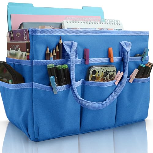 Cupohus Craft Organizer Bag, Art Supply Tote with Multiple Pockets, Portable Sewing Bag for Markers Scissors Brushes, Multi-Purpose Storage Case for Artists Crafters Hobbyists, Lightweight Travel Tote - color: Blue