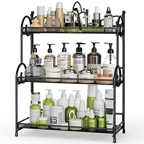 EKNITEY Bathroom Counter Organizer - 3 Tier Spice Rack Organizer Skincare Countertop Organizers for Bathroom Kitchen Bedroom Black (No Assembly) - color: Black