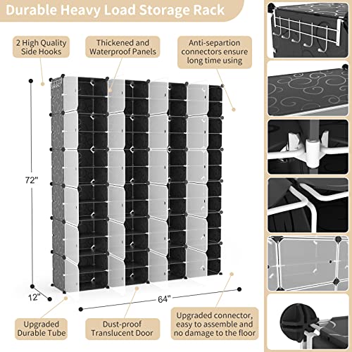 Portable Shoe Rack Organizer with Door, 96 Pairs Shoe Storage Cabinet Easy Assembly, Plastic Adjustable Shoe Storage Organizer Stackable Detachable Free Standing DIY Expandable 12 Tier Black - color: Black, size: 64" Wide-96 Pairs