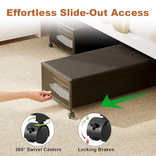 2 Pack Under the Bed Storage Containers,10 inch Height Under Bed Shoe Storage,31inch Long Underbed Storage with Wheels,Large Rolling under bed Clothes Storage Drawers with Lid for Dorm Tall ,Black - color: Black, size: 2PC (31"Lx17"Wx10"H)