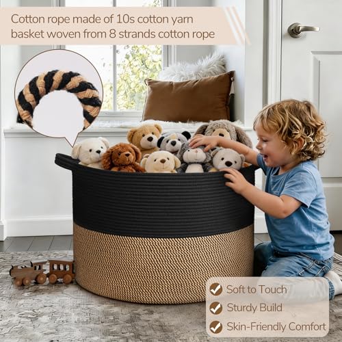 INDRESSME 115L Extra Large Storage Baskets for Organizing, Blanket Basket Living Room Dog Toy Bin, Wicker Storage Woven Laundry Basket for Pillows, Towel Shoes Entryway, Mix Black - color: Black & Mix Camel, size: 23.6"D x 15.7"H