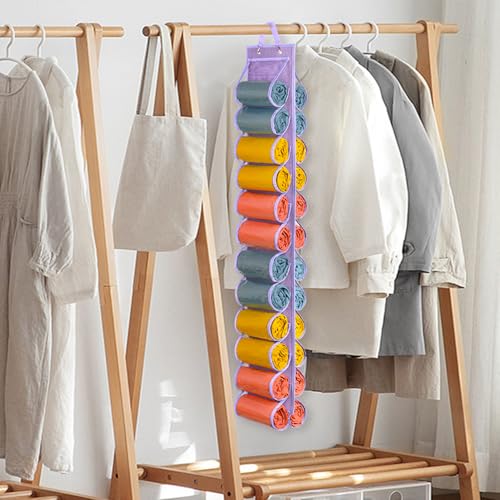 Lirex Hanging Yoga Legging Storage Organizer with 24 Pockets, Foldable Oxford Cloth Hanging Closet Organizer Shirts Jeans Storage Hanger Socks Holder for Family Closet Bedroom, Purple - color: Purple