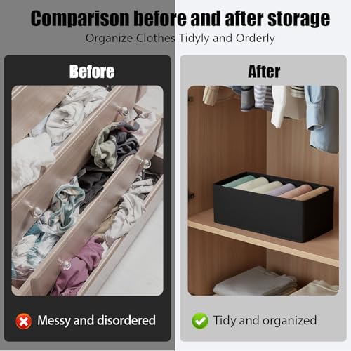 6 Grid Foldable Clothes Organizer Box,Wardrobe Storage Bin with PP Board Support,for Underwear, Socks, and T-Shirts,Black - color: Black, size: 6 Grid