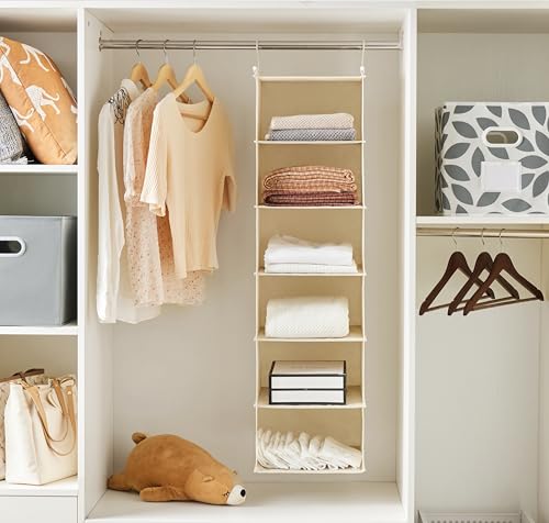 MAX Houser 6 Tier Shelf Hanging Closet Organizer, Closet Hanging Shelf with 2 Sturdy Hooks for Storage,2 Pack, Foldable (Yellow) - color: Beige-2