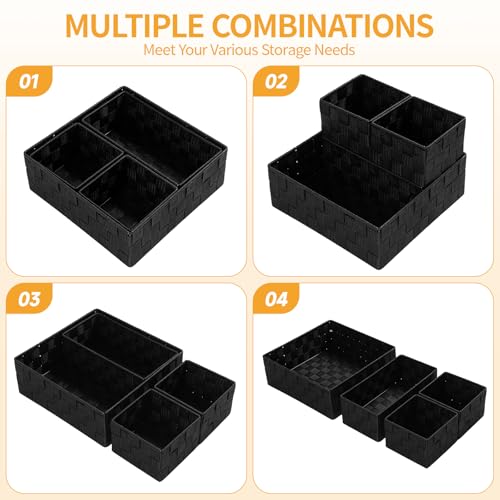 Posprica Small Black Baskets Cube Bin Container Tote,Woven Storage Baskets for Organizing Organizer Divider for Drawer, Closet, Shelf, Dresser, Set of 4 - color: Black