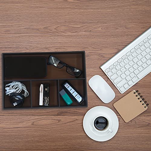 Desktop Storage Organizer, Nightstand or Dresser Organizer, Valet Tray, Entry Table Organizer, Modern bedside Box,PU Leather Drawer Storage Organizer Decorative Trays. - color: brown