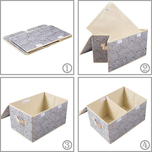 PRANDOM Large Foldable Storage Bins with Lids Fabric Decorative Storage Box Cubes Organizer Containers Baskets with Cover Handles Removable Divider for Home Bedroom Closet 17.3x11.8x9.8 Inch 3 Pack - color: Gray, size: Double Lid/3pcs