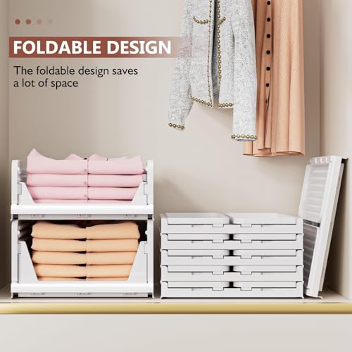 CTSNSLH 5 Pack Closet Organizers Storage Box, Closet Storage Stackable Storage Bins, Plastic Drawer Basket for Wardrobe Cupboard Kitchen Bathroom Office, White - size: 5 PACK-L