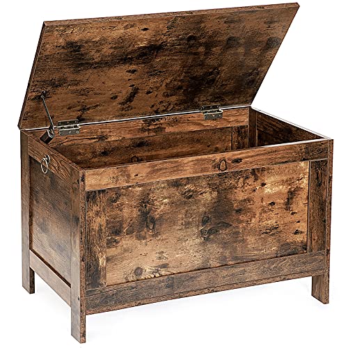 HOOBRO Toy Box, Retro Wooden Look Storage Chest with Safety Hinge, Entryway Storage Bench Supports 220 lb, 29.9 x 15.7 x 18.9 Inches Toy Chest Organizer, Easy Assembly (Rustic Brown) BF75CW01G1 - color: Rustic Brown, size: 29.9x15.7x18.9 Inch