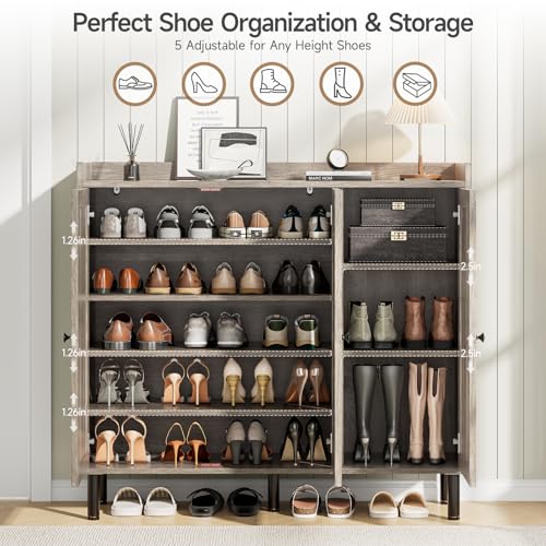 ONBRILL Shoe Cabinet with 3 Doors and Adjustable Shelves, 30 Pairs Shoe Storage Cabinet, 40 Inch Tall Farmhouse Shoe Rack Shoe Organizer Cabinet for Entryway Living Room Closet, Gray Wash - color: Gray Wash