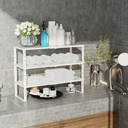 Jojocross Expandable Adjustable Stackable Kitchen Organizer, Spice Rack,Metal Pantry Storage Shelves Racks,Counter Shelf for Cabinets, Countertop, Cupboard (2 Packs/Medium/White) - color: 2 Packs/White, size: 7.87"D x 16.6"~26.5"W x 6.1"/7.5"H