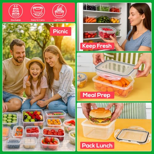 62PCS Thicker Food Storage Containers with Lids Airtight Leakproof, BPA Free Plastic Kitchen Food Storage Containers, Stackable Reusable Meal Prep Food Containers with Lids, Freezer Microwave Safe - size: 476oz-31 Pack
