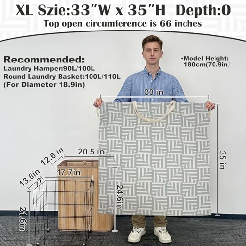 Canvas Laundry Bag 33"Wx 35"H, Thick Canvas Laundry Bag with Handles & Drawstring, Extra Large Heavy Duty Washable Basket Liner Hamper Liner Storage Sack (Geometry Light Gray) - color: Geometry Light Gray,1pc XL, size: XL 33"W x 35"H┃1 Pack