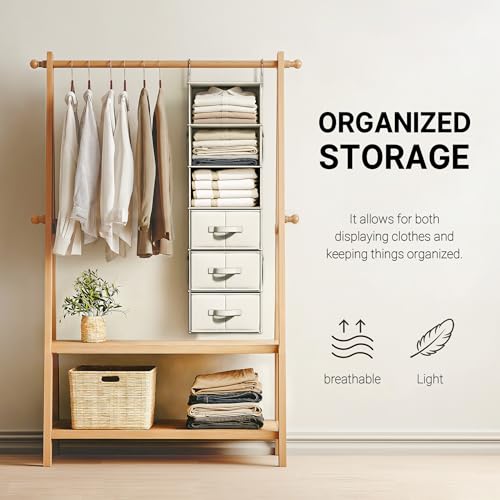 Vailando 6-Shelf Hanging Closet Organizer with 3 Drawers, 6-Shelf Inseparable Closet Organizers and Storage for Wardrobe Organization, Hanging Dresser for Nursury & Dorm Clothes Organizer, Beige - color: Beige, size: 6-Shelf Inseparable