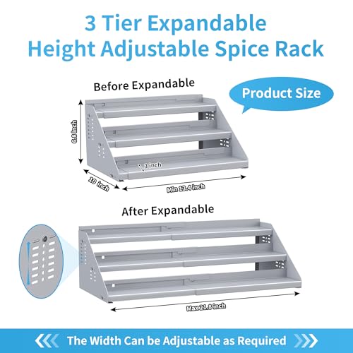 BOIVSHI Spice Rack Organizer, Metal Spice Rack Organizer for Cabinet, Countertop Spice Rack - Expandable Width, 3 Tier Spice Shelf for Cabinet, Countertop, Pantry, Cupboard, Gray - color: Gray