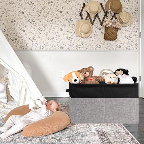 INDRESSME 25"x13"x16" Large Storage Box, Storage Organizer Collapsible Bins with Lids, Playroom, Living Room, Storage Baskets (Black & Grey) - color: Black & Grey, size: 25"x13"x16"