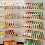 4-Tier Extra-Long Expandable Can Rack, Adjustable Bamboo Organizer for Pantry, Can Storage Holder for Pantry Shelf & Countertop, Large Capacity Holds 60 Cans (3.75oz), Patent Pending - size: Extended