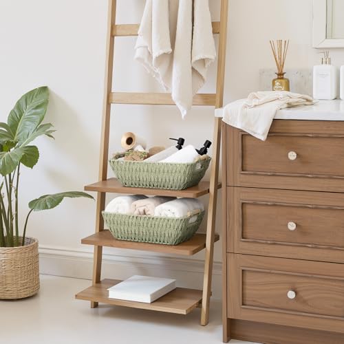 StorageWorks Large Wicker Storage Basket for Organizing with Wooden Handles, Toilet Paper Baskets for Shelf, Bosana Green, 2-Pack - color: Bosana Green, size: Medium