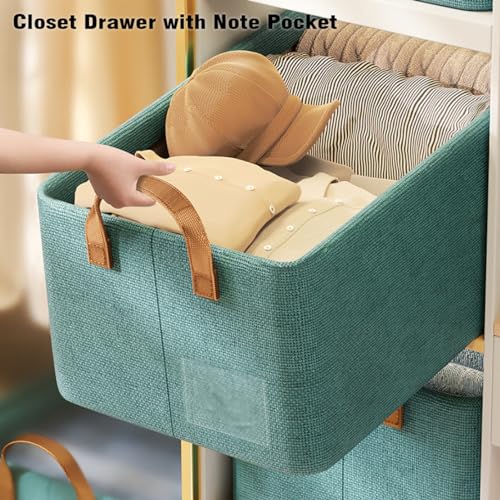 AARAINBOW 4 Pcs Closet Clothes Organizer with Handle, Fabric storage Box with Steel Frame Stackable Shelf Storage Baskets Foldable Storage Baskets for Organizing Clothes Jeans, 23L (4 Green) - color: 4 Green