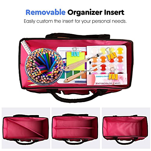 ZKOO Desktop Tote and Stock Organize, Multiple Pockets Teacher Helper Tote Bag Organization for Arts, Books, Stationery and Office Desk Organize, Make-up Case with Handles Craft Organizer (Pink) - color: Pink