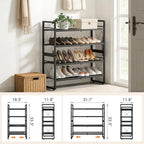 ELYKEN Shoe Rack, 4-Tier Expandable Shoe Organizer for Entryway, Metal Black Shoe Shelf with 4 Hooks, Adjustable Shoe Stand Holder for Closet, Garage, Door Entrance - size: 4-Tier