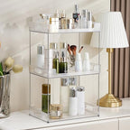 Goderewild 3 Tier Bathroom Counter Organizer, Multi-Purpose Cosmetics Skincare Shelf, Fits A4 Size Makeup Organizer for Office and Vanity Tray, Countertop Storage Solution for Kitchen,Bath.(Clear) - size: 3-Tier