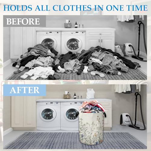 Vintage Floral Laundry Basket Collapsible Laundry Hamper with Handle, Oxford Clothes Toy Storage Bin for Bathroom Bedroom Room Decor, Gift Basket 16" X 20.8" - color: Vintage Floral
