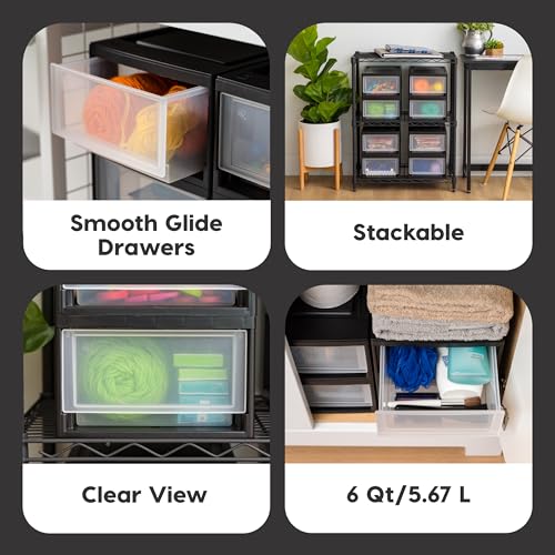 IRIS USA 6 Qt. Plastic Drawer Storage Organizer Stacking Drawers, 2-Pack, Stackable Unit with Sliding Drawer for Bedroom Kitchen Under Sink Pantry Craft Room Bathroom Dorm Office, Black - size: 6 Qt - 2 Pack
