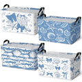 4 Pcs Coastal Beach Storage Basket Fabric Laundry Baskets with Handle Summer Ocean Blue Bow Foldable Organizer Boxes for Office Home Bedroom Baby Cloth Toy Book 15 x 10 x 8 - style: Summer Shell