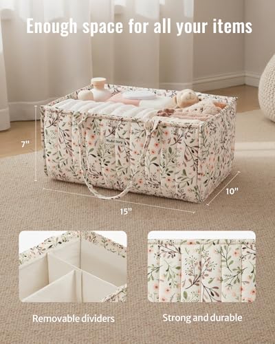 Blissful Diary Floral Diaper Caddy Organizer, Stylish Nursery Storage Basket, Diaper Bag,Gift for Baby Shower, Baby Registry Must Have, Newborn Essentials, Pastoral Daisy - color: Pastoral Daisy