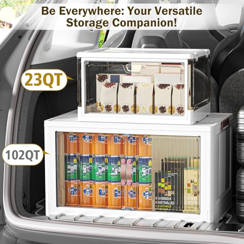 Kmiectse Clear Storage Bin with Lid 3 Pack 【Stackable & Sturdy】 Plastic Multifunctional Folding Storage Bins for Bedroom, Living Room, Study,Room, 23 QT Folding Box with Magnetic Door - size: 3 Tier-3 Lids