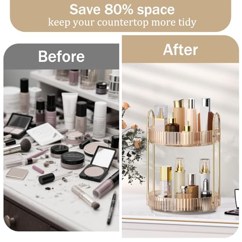 MOKANI 360 Rotating Makeup Organizer for Vanity, 2 Tier Adjustable Perfume Organizer for Dresser, Multi-Function Spinning Cosmetics Skincare Storage for Bedroom, Dresser, Countertop, Amber - color: C-Amber, size: 2 Tier