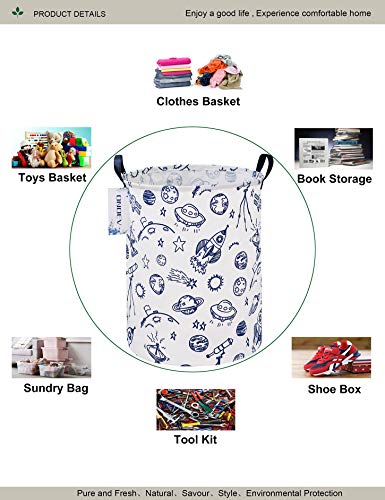 Round Space Rocket Laundry Basket, Collapsible Laundry Hamper for Boys, Cute Galaxy Solar System Storage Bin, Waterproof Toy Storage for Kids Room, Nursery, Playroom(Blue Planet) - color: Blue