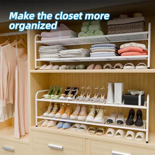 Shoe Rack for Closet, 2 Tier 44 Inch Extra Wide Shoe Storage Organizer for Shelves, Heavy Duty Metal, Easy Assembly, White - color: White, size: 2 Tier
