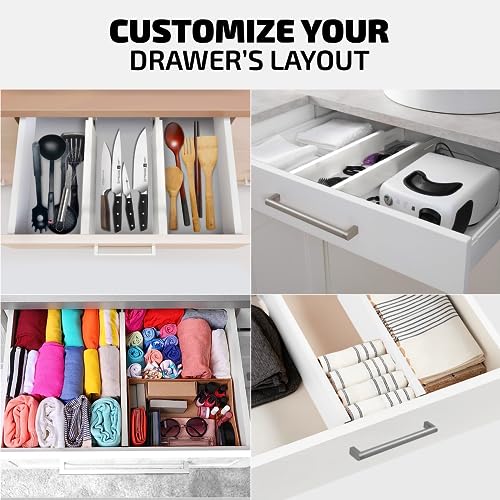 4-Pack Bamboo Drawer Dividers - 12.2 to 17.3 Inches Deep, 2.6 Inches High, Adjustable Expandable Drawer Organizer Dresser Separator for Clothes, Utensils, Kitchen, Bathroom, Office Storage, White - color: White, size: 2.6-Inch High (4-pk)