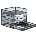 SETTFRFE 4 Tier Mesh Paper Letter Tray,Desk File Organizer with A Sliding Drawer,Office Supplies Desk Organizer for Home Office,Black.