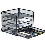SETTFRFE 4 Tier Mesh Paper Letter Tray,Desk File Organizer with A Sliding Drawer,Office Supplies Desk Organizer for Home Office,Black.
