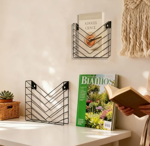 CROISSANT Black Wall Mounted File Organizer,Metal Magazine Basket, Concave Wall Mounted Magazine Rack, Suitable for Hanging File Folders for Office Living Room (Black, 4 Pack) - color: Black, size: 4 Pack